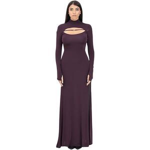 Versace Jeans Couture Plum Long Sleeve Cut-Out Maxi Dress with Logo Bar